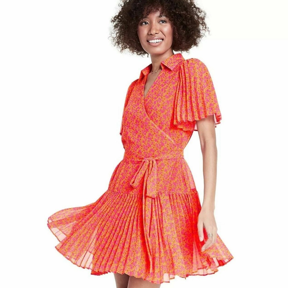 Alexis x Target Orange Pleated Wrap Dress Plus Size 2X - Picture 2 of 6